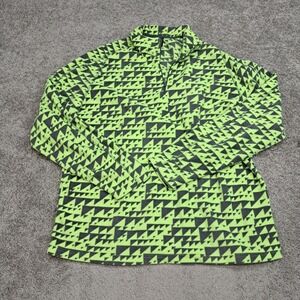 City Streets Mens XL Neon Lime Green Grey Geometric Triangle Fleece Quarter Zip